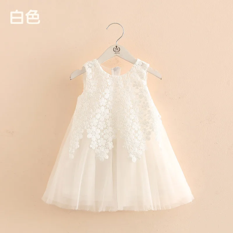 R& Z/Детское платье Коллекция года, летний детский жилет Сетчатое платье кружевное платье принцессы без рукавов для девочек праздничное платье - Цвет: Белый