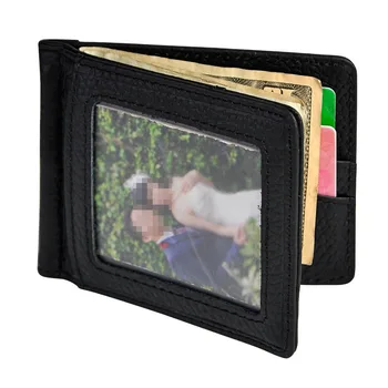 Male Genuine Leather Design Fashion Slim Wallet Front Pocket Magnet Money Clip Mini Bill Purse For Men 1099-b fashion stripes and color matching design money clip for men