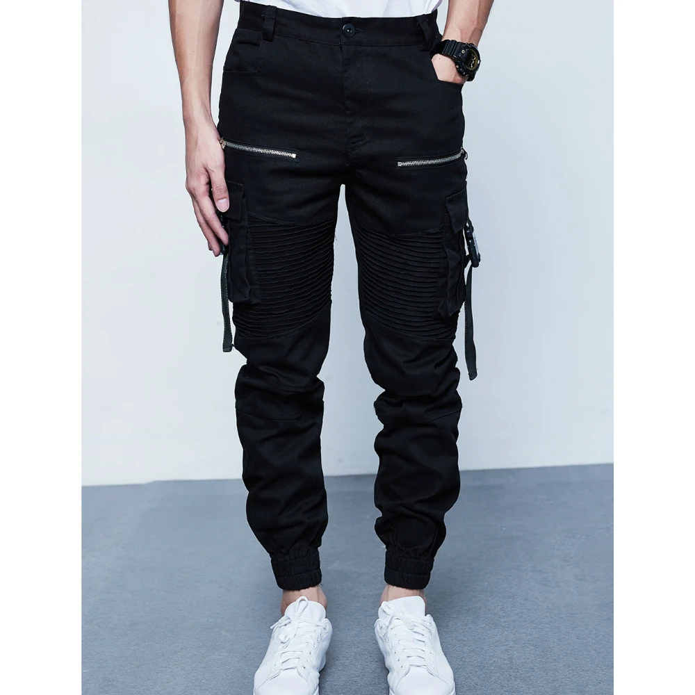 Men Ruched Joggers Military Adjustable Buckle Straps Cargo Pants Zipped ...