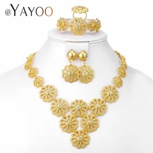 AYAYOO свадебные комплекты ювелирных изделий имитация Кристальные бусы в африканском стиле комплект ювелирных изделий золотого цвета нигерийский Комплект ожерелье
