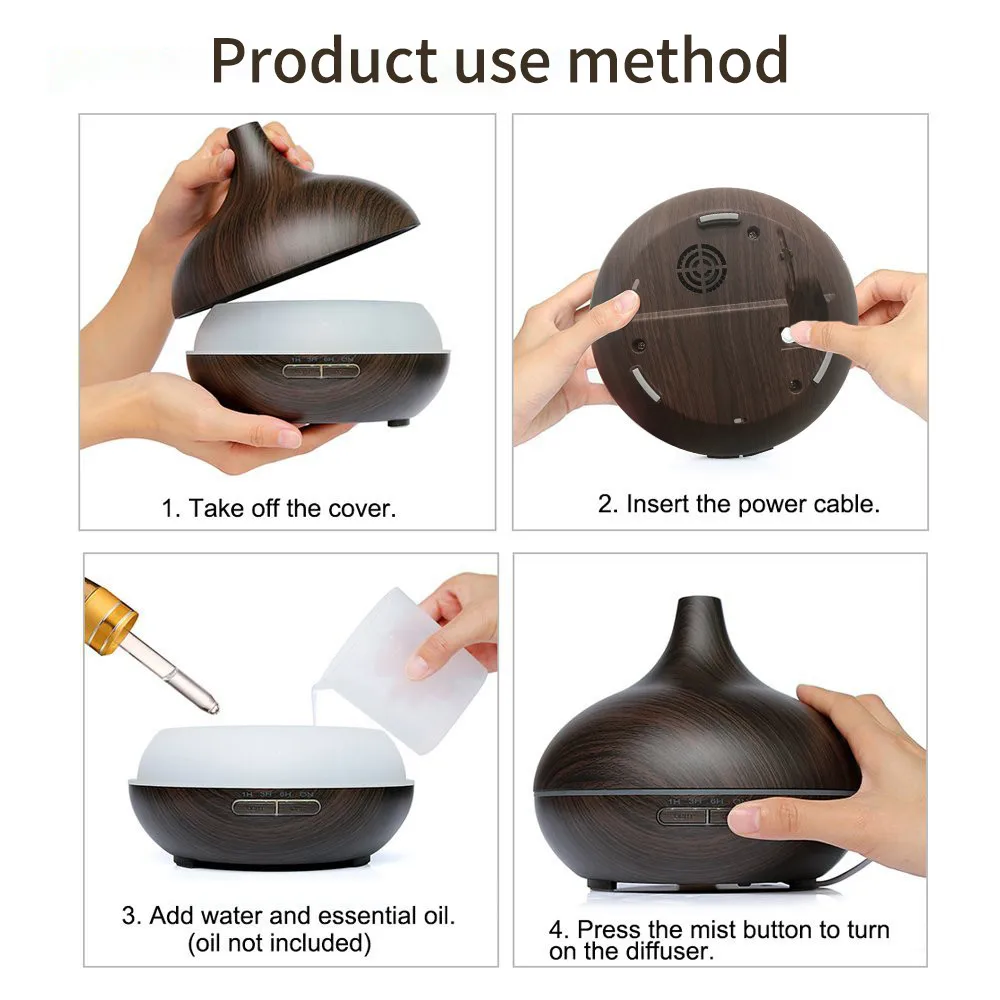 THANKSHARE Air Humidifier Remote Control Ultrasonic Air Diffuser Wood Grain Aromatherapy Essential Oil Aroma Mist Maker For Home