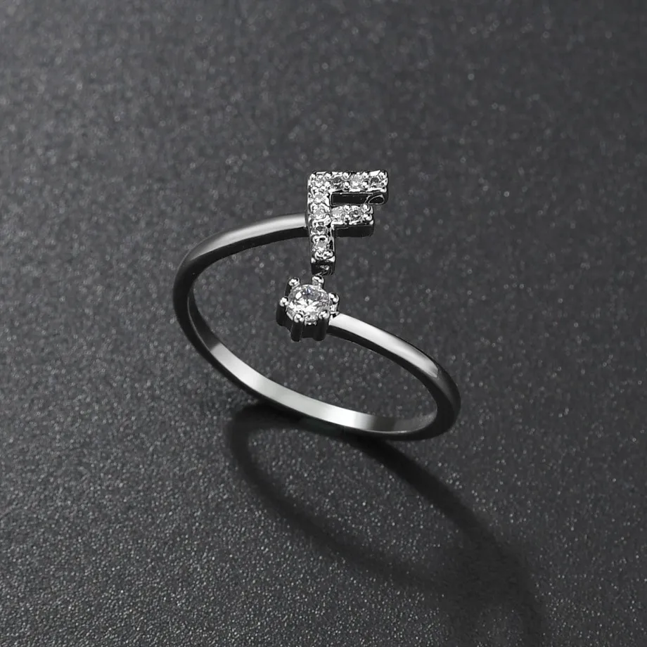 Простой классический стиль, кольцо из белого золота с цирконием и буквами, 26 букв, женское и мужское кольцо, очаровательное индивидуальное кольцо, пара, фамилия, кольцо