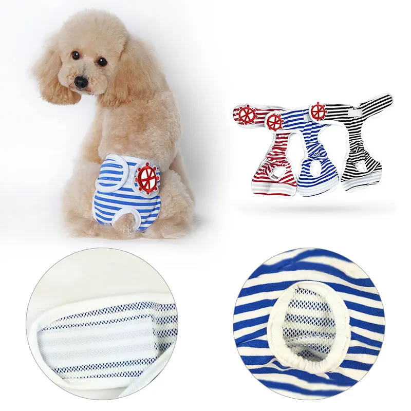 

1pc Female Dog Striped Sanitary Panties For Dogs Diapers Cotton Cat Dog Physiological Pants Pet Hygienic Briefs Small Dogs