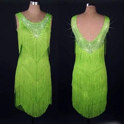 Light Green CACARE платье для латинских танцев, Женский конкурс латиноамериканских танцев, платья с бахромой, сальса, костюмы бальные танцы, 10 выбор, D0529, стразы - Цвет: Light Green
