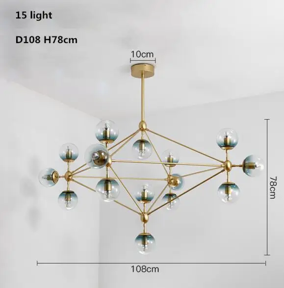 10/15/21 лампочек золотые цвет modo люстра Магия ДНК светильник стеклянный шар Люстра обеденный светильник AC90-260V - Цвет корпуса: Gold 15 heads