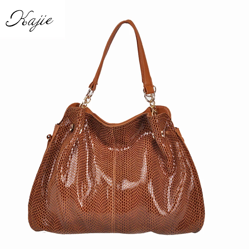 

Kajie Brand Serpentine Genuine Leather Women Bags Designer Handbags SnakeSkin Luxury Female Hobos Casual Shoulder Tote Sac