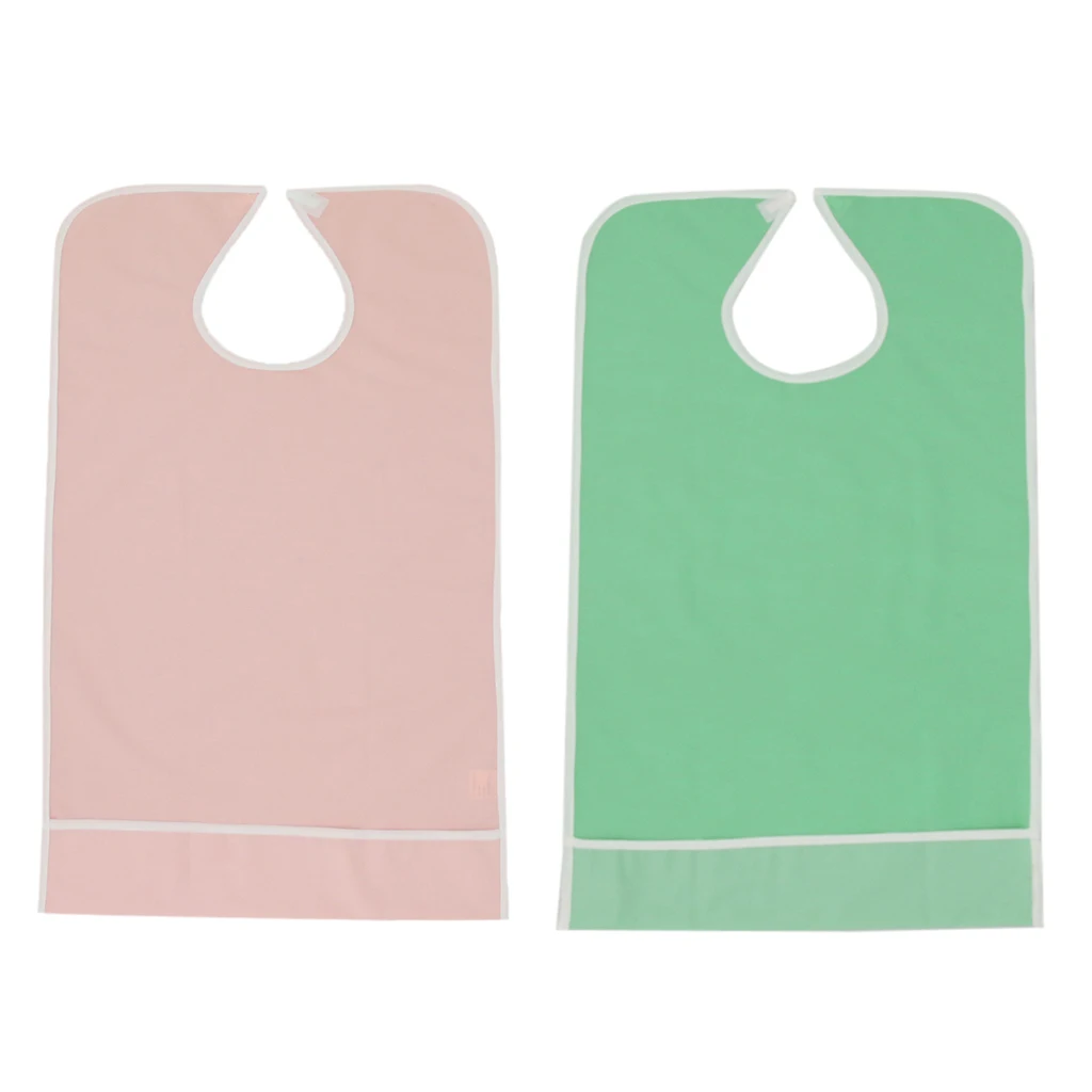 2 Pieces Reusable Elderly Bibs with Catch Pocket Meals Eating Feeding Apron Suit for Bedridden, Patients 