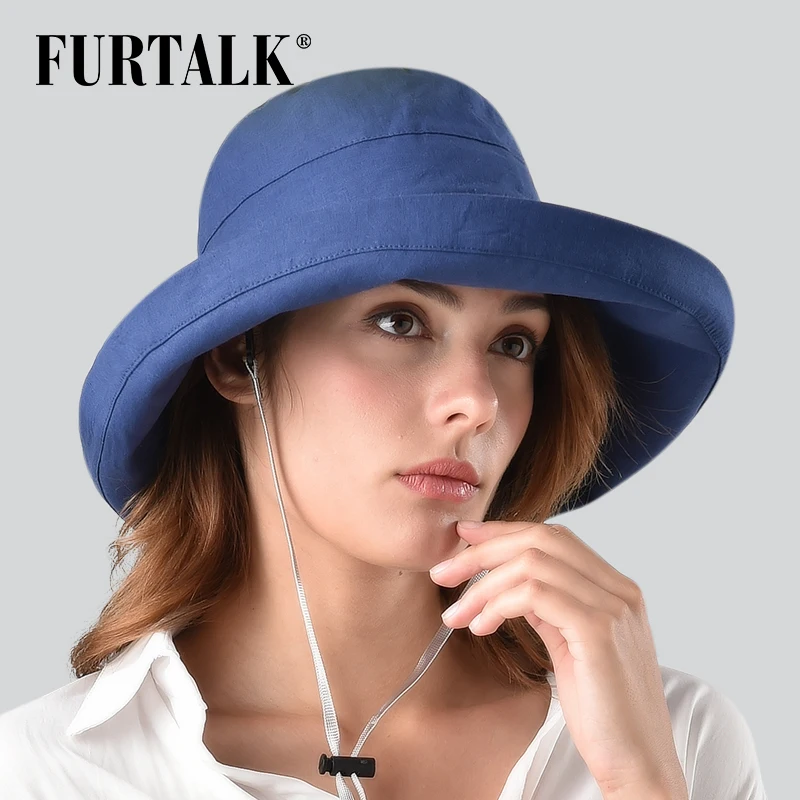 Шляпка FURTALK женская с хвостом Панама из хлопка и льна шапка от солнца для отдыха