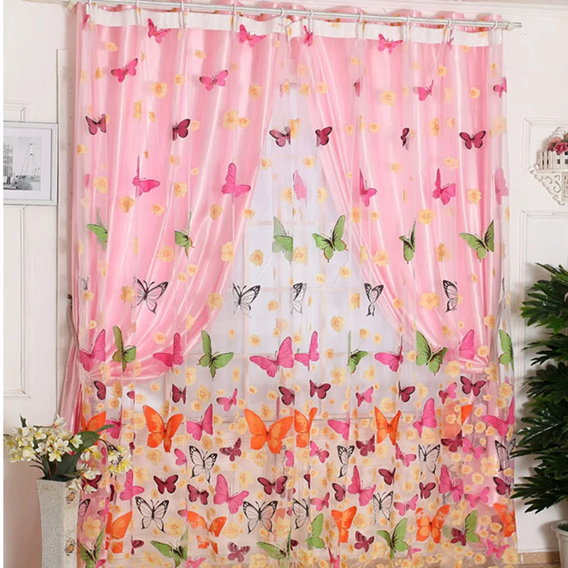 Hot selling 200cm x 100 cm Butterfly Print Sheer Window Panel Curtains Room Divider New for living room bedroom LW504 Hot selling 200cm x 100 cm Butterfly Print Sheer Window Panel Curtains Room Divider New for living room bedroom LW504