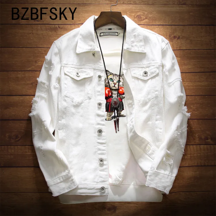 BZBFSKY Мужская джинсовая куртка трендовая Мода хип хоп Streetwer рваные джинсовая куртка мужская ковбойская куртка 3XL
