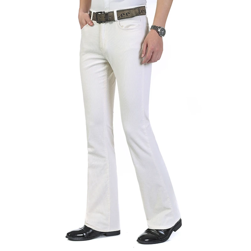Мужские весенне-осенние новые вельветовые брюки, мужские брюки со средней талией, деловые повседневные расклешенные вельветовые брюки 27-38 - Цвет: beige white