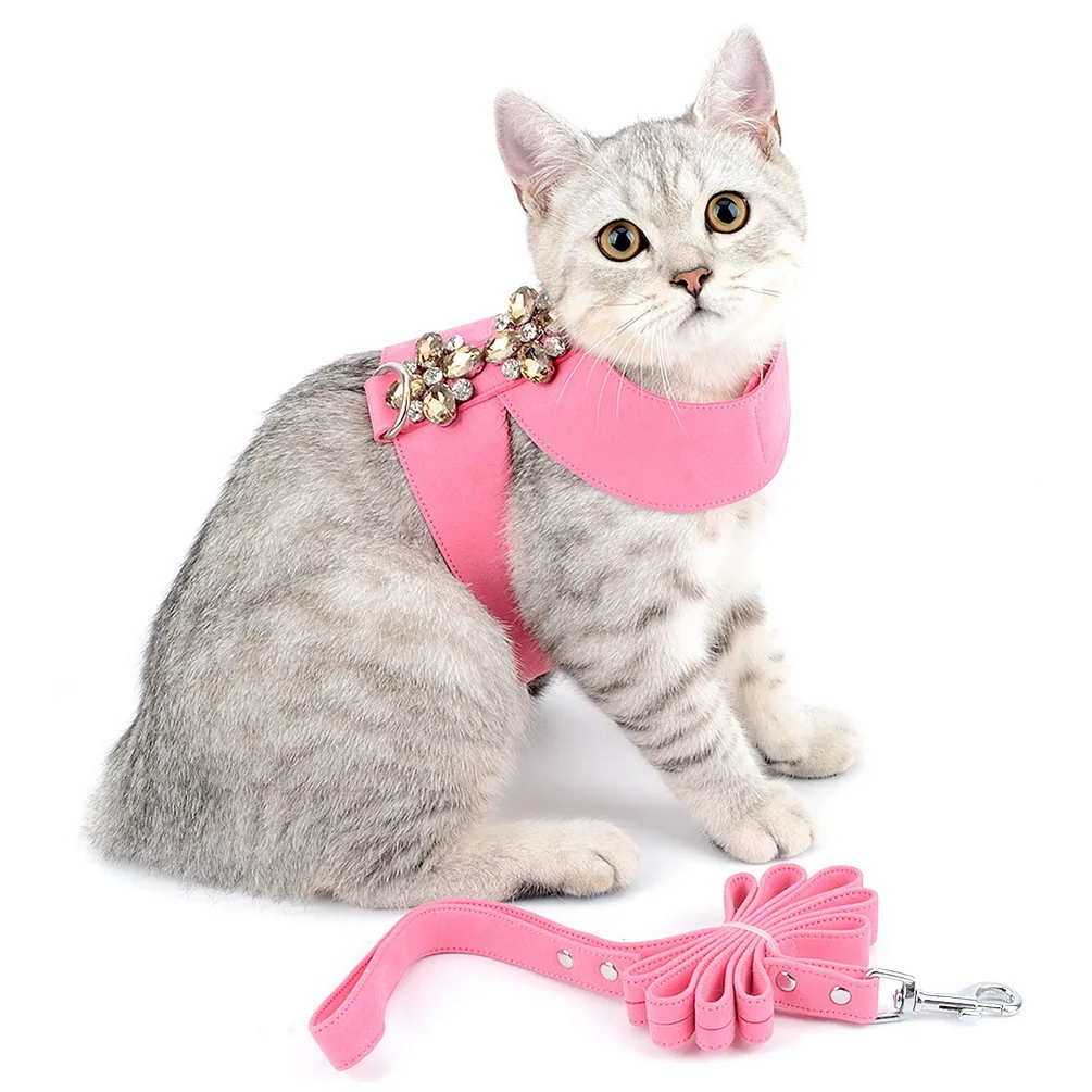Günstig 2018 neue Ultra Wildleder Kleine Hund Katze Harness Leine Set Strass, adjustble Escape Proof Quick Release Keine Chock Komfortable 3 Farbe
