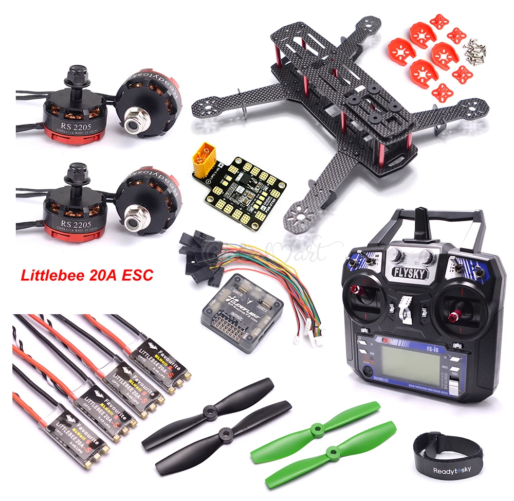 ZMR250 250 Комплект из углеродного волокна для рамы RS2205 2300KV мотор LittleBee 20A BLHeli_S ESC F3 Acro Управление Flysky I6 FS-I6 для съемкой от первого лица QAV250