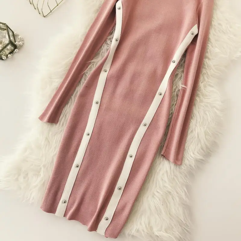 ALPHALMODA OL Graceful Knitting Vestidos Winter 2018 Women New Block Color Rivet Striped Dress Slim Pullovers Knit Vestido ALPHALMODA OL Graceful Knitting Vestidos Winter 2018 Women New Block Color Rivet Striped Dress Slim Pullovers Knit Vestido