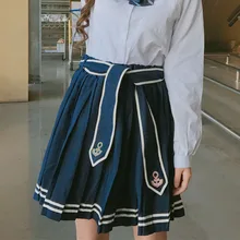 Женская Весенняя плиссированная юбка в стиле Харадзюку с вышитым поясом в морском стиле для студентов, милые женские юбки в Корейском стиле для женщин
