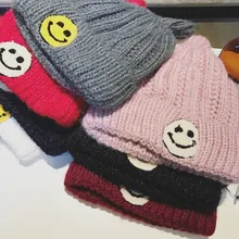 Cap Winter Hats for Women Beanies Knitted Hat Adult Solid Smile Face Women Beard Fur Pom Pom Tuque Femme Balaclava War Bonnet