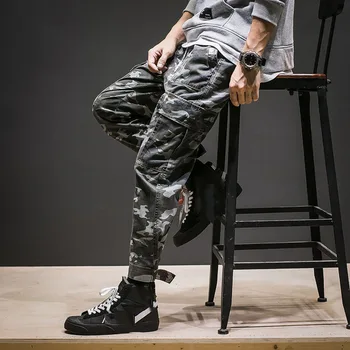 

2019 Spring New Street Solid Color Tooling Pants Men's Casual Sports Long Pants Fashion Tide Male Trousers Good Quality