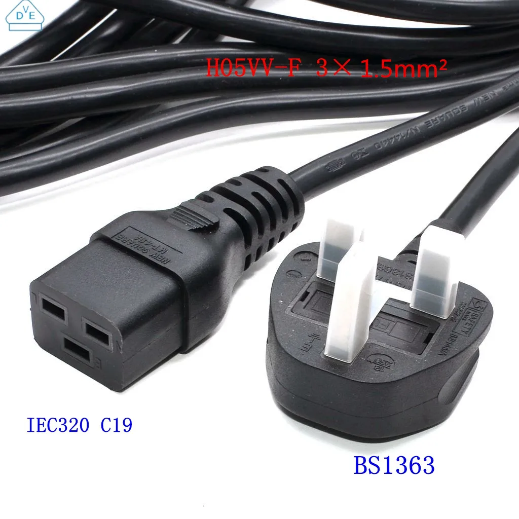 UK C19 UPS Power cord,BS1363 A to IEC320 C19 Power line cable,UK 13A Male to IEC C19 Female Plug