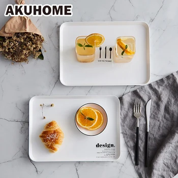 

Simple European Style White Breakfast Plate 11.6''X8.3'' Bread and Butter Plate Creative Rectangular Fruit Tray AKUHOME