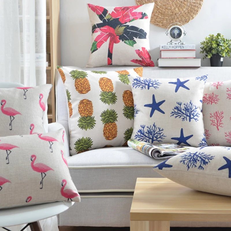 

Tropic Tree pineapple Flamingos Cushion Cover Cotton Linen Throw Pillow case Sofa Bed Decorative Almofadas Cojines