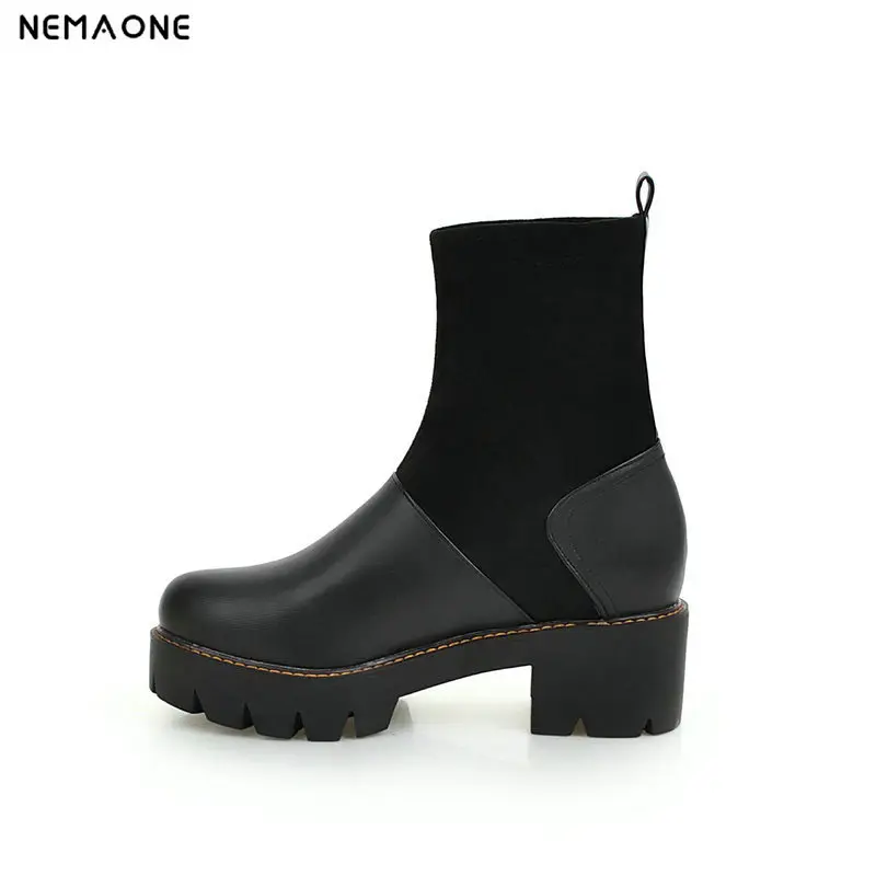 

Women ankle Boots Autumn Winter Warm Long thick High heels Boots Woman Shoes large size 34-43