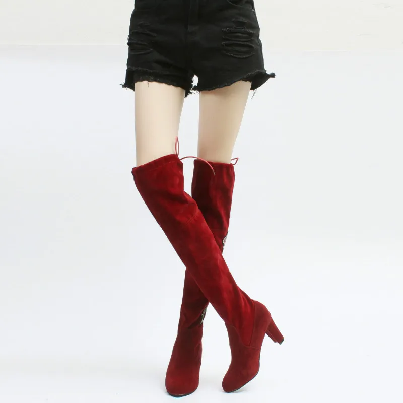 

Women Boots Shoes Winter Scrub 8cm Thick High Heels Over-the-Knee Pointed Toe Lady Sexy Female Punps Boots Shoes Plus Size