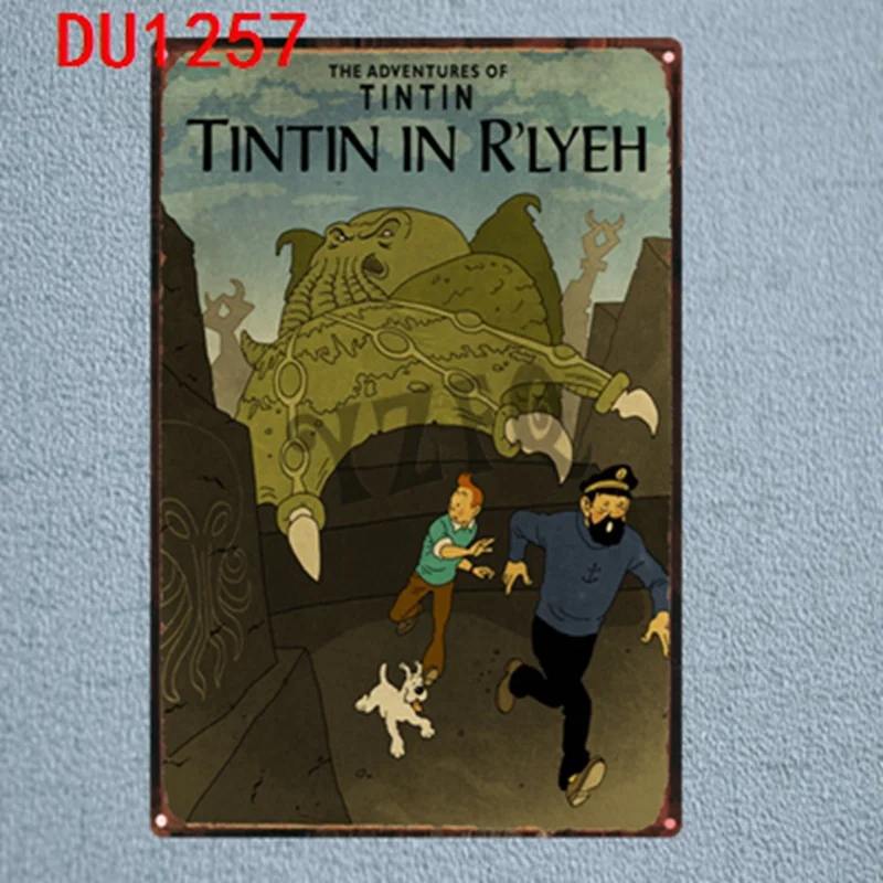 Tintin мультфильм жестяная вывеска металлическая пластина настенная паба детская комната Домашний декор вечерние винтажные железные плакаты куадро DU-1262 - Цвет: DU1257