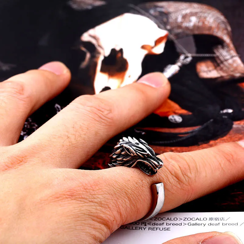 Beier Store Stainless Steel Game Thrones Ice Wolf House Stark Of Winterfell Biker Animal opend Ring Fashion Jewelry BR8-477
