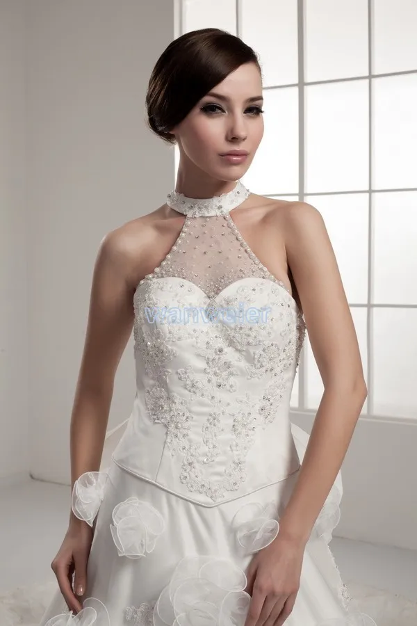 Дизайн горячей продажи холтер хорошее качество роскошные платья нестандартного размера/цвет long train бальное платье белого свадебное платье