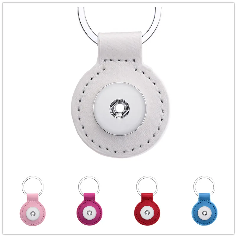 

New PJ8010 Round Colorful Real leather snap Keychains Simple fit DIY 18MM snap buttons unisex wholesale