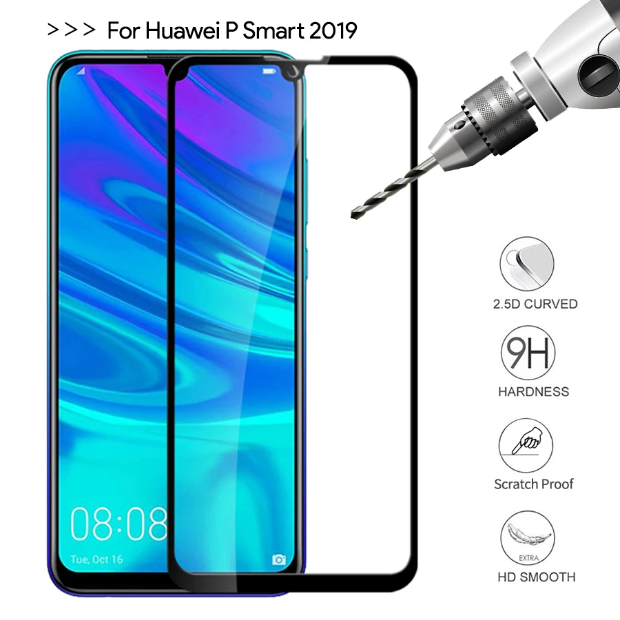 Защитное стекло для huawei P smart plus закаленное стекло psmart hauwei huawey huavei полное покрытие защита экрана 9h пленка