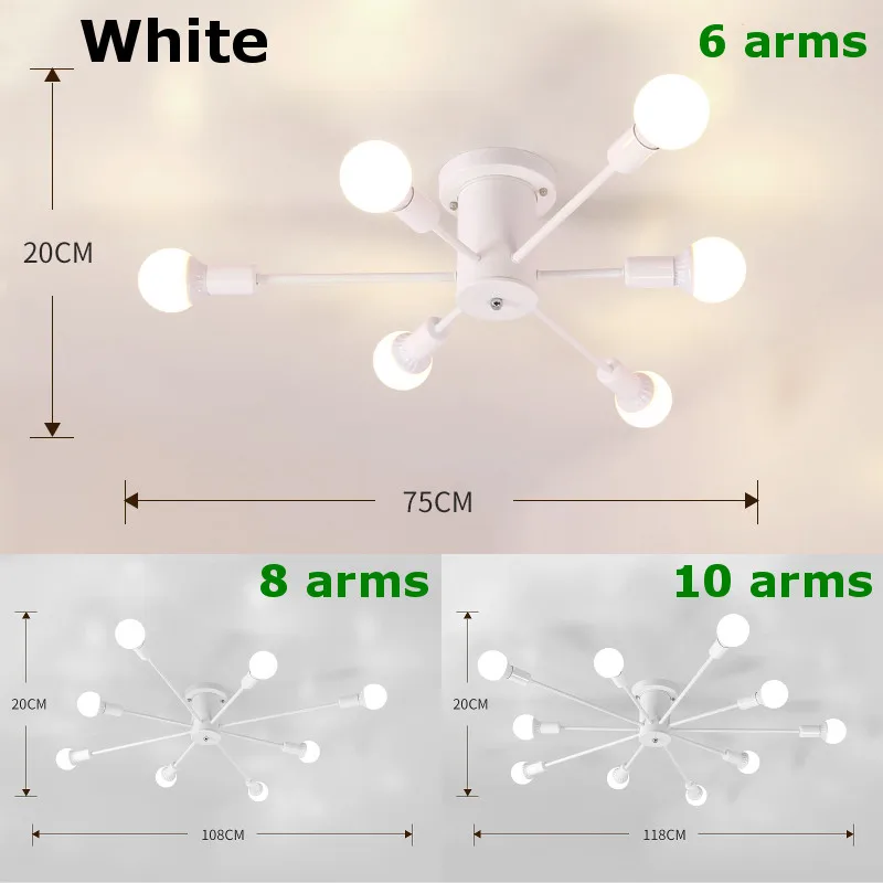 Винтажные светодиодные люстры, промышленные люстры Эдисона, светильники E27 Chander, светильники Chandler, освещение, металлический паук, потолочный светильник - Цвет абажура: white