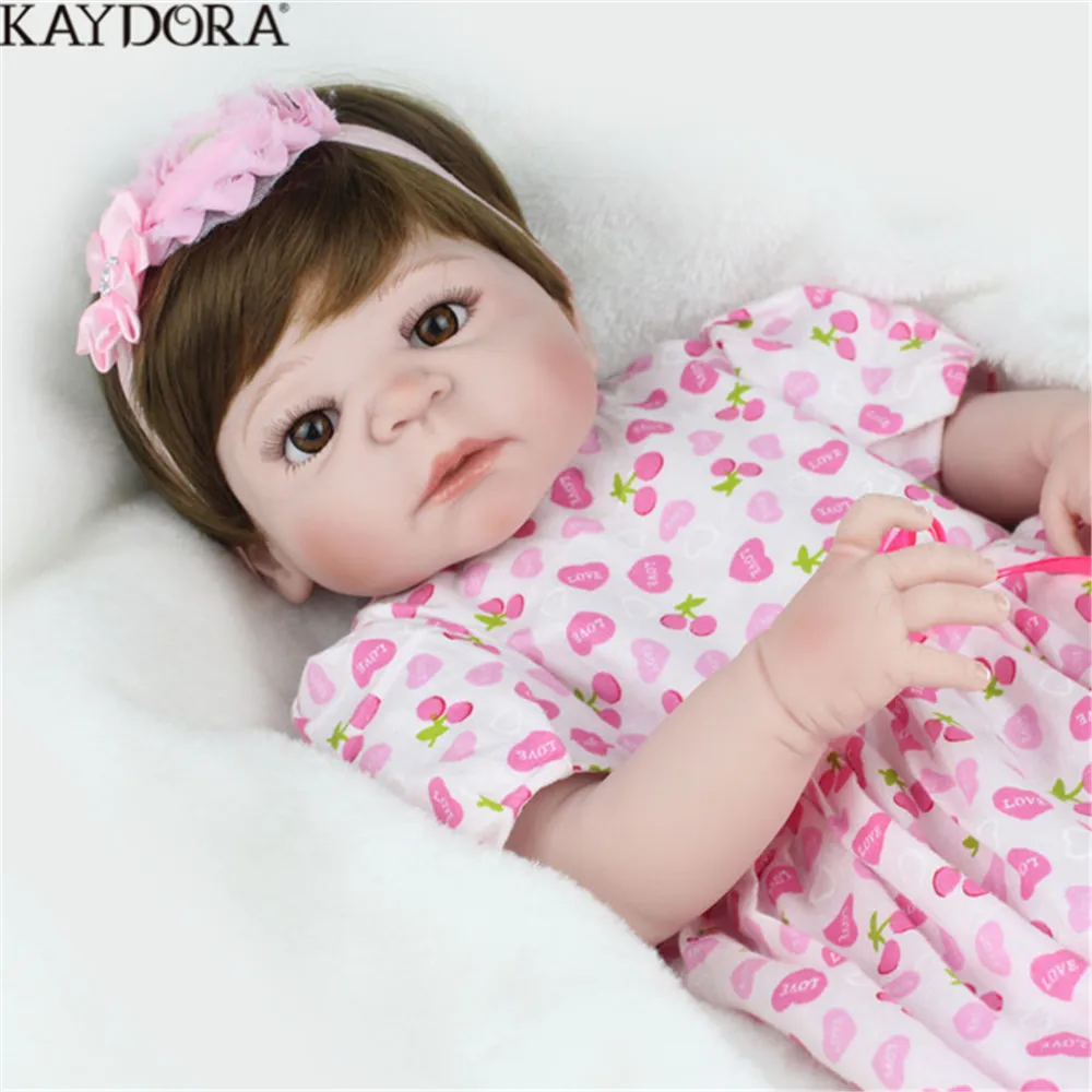 

KAYDORA 22 Inch Baby Reborn Silicone Full Body Real Doll Soft Toys Princess Dress Baby Cute Reborn Dolls Lovely Birthday Gifts
