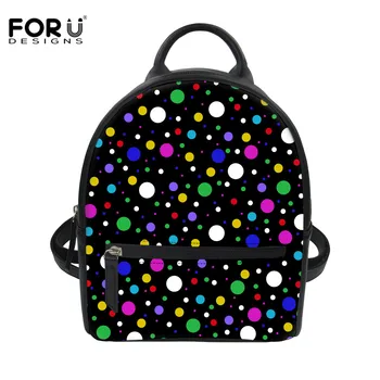 

FORUDESIGNS 3D Dot Black Print Mini Women Backpack Small PU Leather Bagpack for Teenage Girls Casual Travel Backpack Mochila