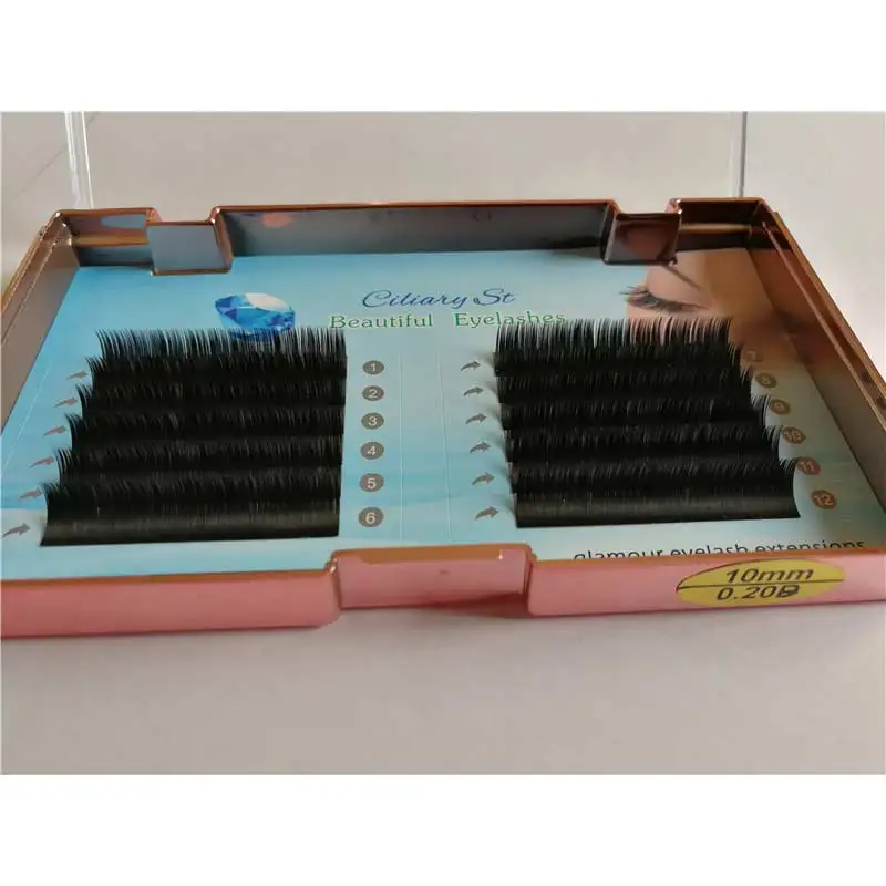 

12 Lines/Tray 0.20B 10mm Ellipse Flat Eyelashes Extension Natural Soft Lashes Extension Professionals Volume Silk Mink Lashes
