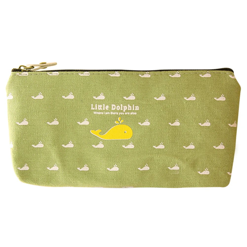 Women Cartoon Cosmetic Bag Canvas Little Ship Owl Dolphin Cute Zipper Pencil Case Stationery Make Up Storage Pouch Pen Bag Hot