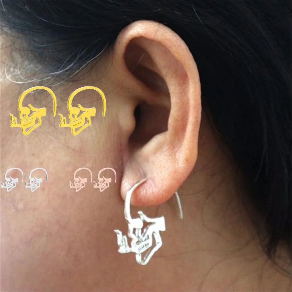 

QIAMNI Stainless Steel 3 Color Ghost Skull Piercing Stud Earring Birthday Gift Punk Gothic Halloween Jewelry Dropshipping