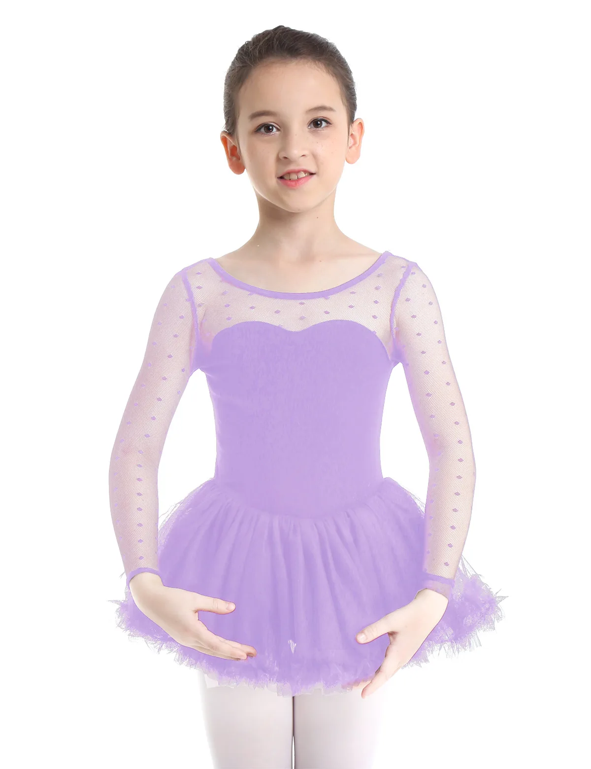 Professional Kids Girls Mesh Ballet Dance Tutu Dress Gymnastics Leotard Skirt Ballerina Costume Modern Lyrical Dancing Dresses - Цвет: Lavender