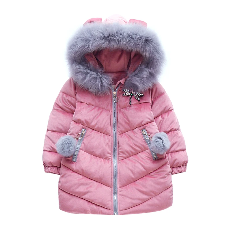 Kids Thicken Parka Coats For Girls Cotton Padded Outerwear Fur Hooded ...