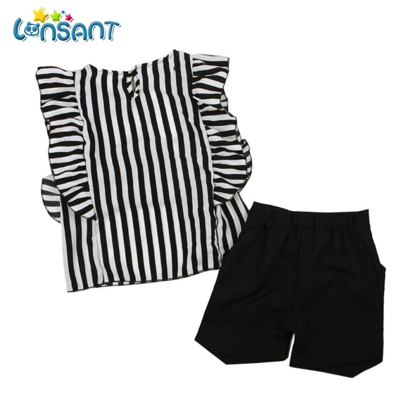 Комплект одежды для девочек из футболки и шортов в полоску|conjunto menina|kids girls clothes