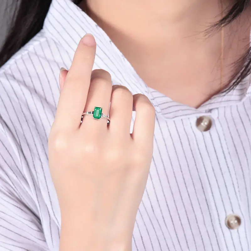 Милое! Новое однотонное 14Kt Белое золото багет алмаз натуральное обручальное кольцо с изумрудом хорошее ювелирное изделие для женщин Рождественский подарок