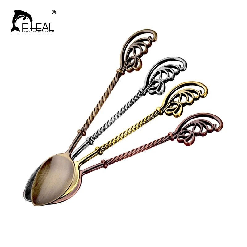 FHEAL 4 قطعة/المجموعة الجناح على شكل القهوة المجارف الفولاذ المقاوم للصدأ مقبض طويل اثارة ملعقة Coffeeware كعكة الشاي القهوة حلويات أداة