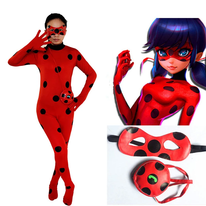 

Adult Women ladybug cosplay,Fantasia Spandex Lady bug with Bag Wig Eye Mask Cosplay alloween Costumes Children LadyBug for Kids