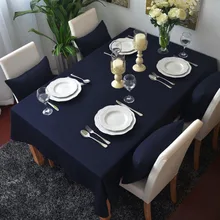 Simanfei 100% Cotton Linen Table Cloth Solid Rectangular Tablecloths Home Blue European-style Table Cloth