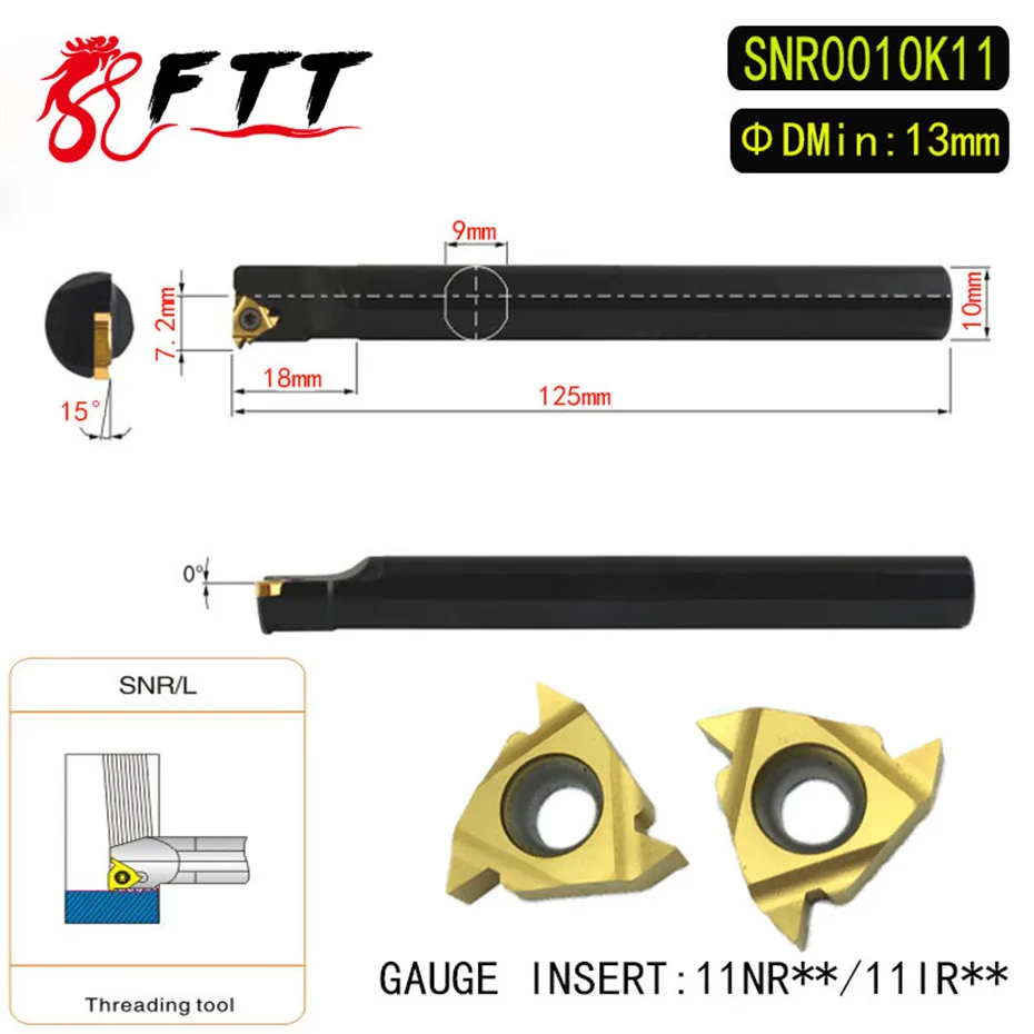 SNR0010K11 10mm*125mm lathe threading turning holder+10PCS 11IR A60 CNC inserts