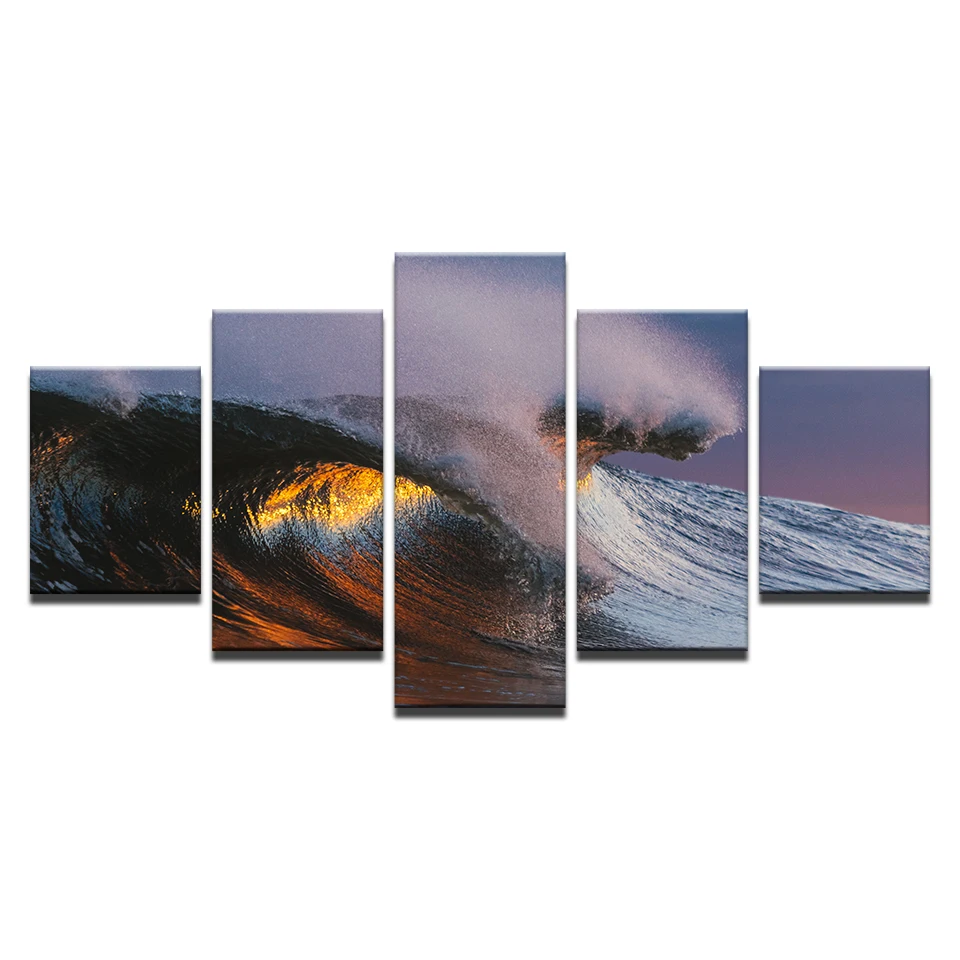 Canvas HD Prints Paintings Wall Art Home Decor 5 Pieces Sunset Sea Waves Seascape Pictures Modular Living Room Posters Framework
