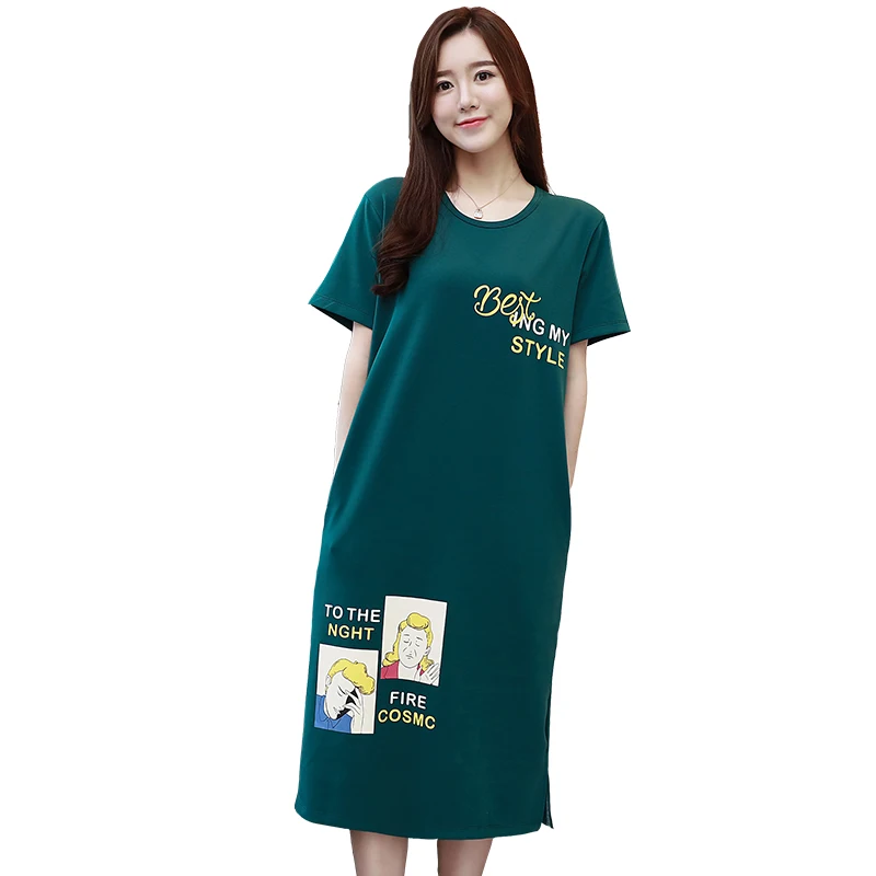 

Nightdress Women's Sexy Short Sleeve Sleepwear Nightgowns 2019 Summer Ladies Cotton Long Sleepdress Female Sleepshirts Nightdres