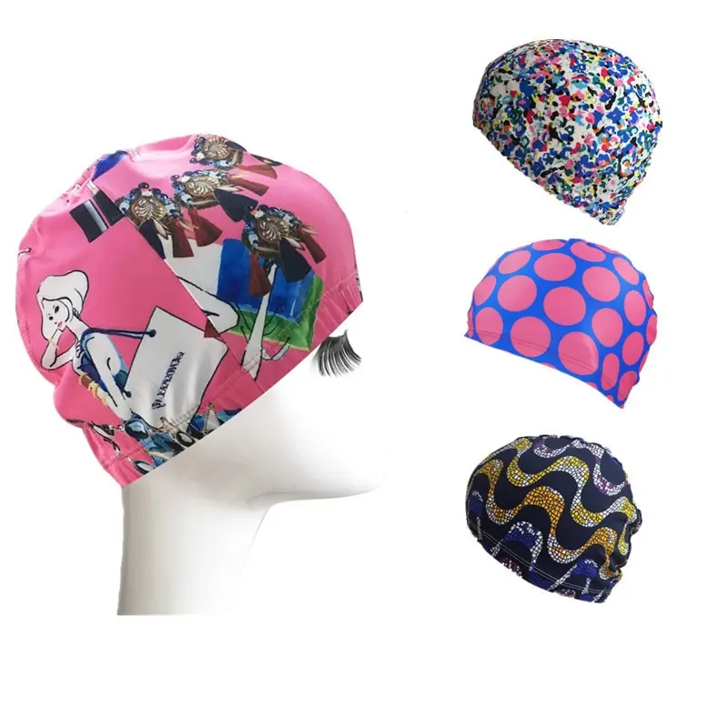 

New Men Women kids Ears Swimming Cap Long Hair Sports Swim Polyester Protect Pool Hat for Adults Print Swim Caps Free Size sw712