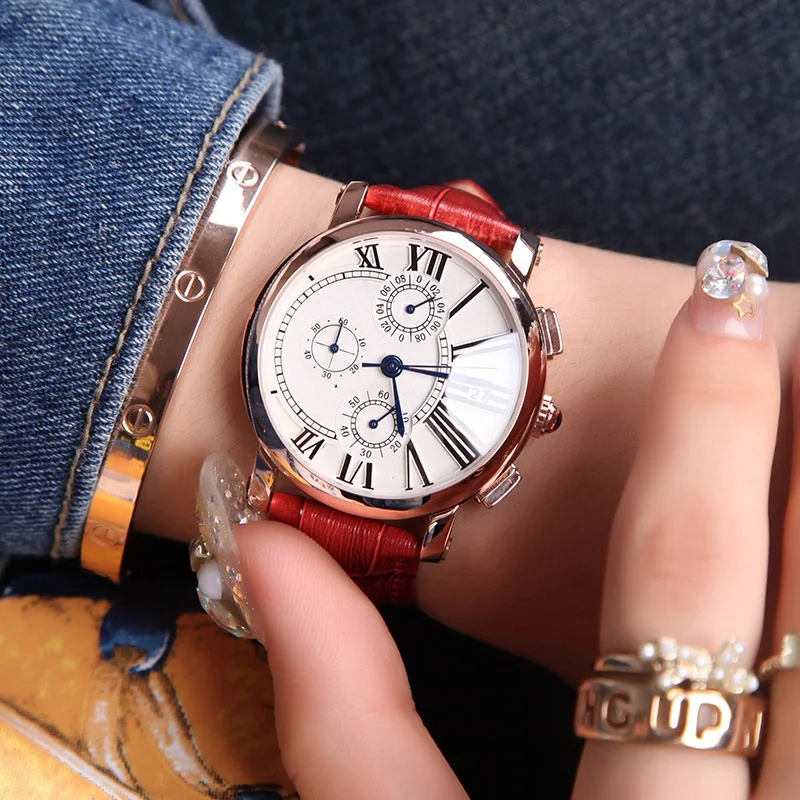 

Brand High Quality Luxury Waterproof Women Watches 2018 Week And Calendar Fashion Watch Women Genuine Leather Strap Montre Femme