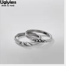 Uglyless Настоящее серебро 925 пробы ручной работы горная волна влюбленных палец кольца тайское серебристое открытое кольца для пар любовь подарок